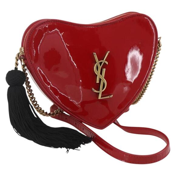 SAINT LAURENT Court Shoulder Bag Enamel Red Gold Auth 159321V